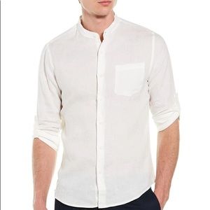 Onia White Linen Collarless Long Sleeve Shirt (M)